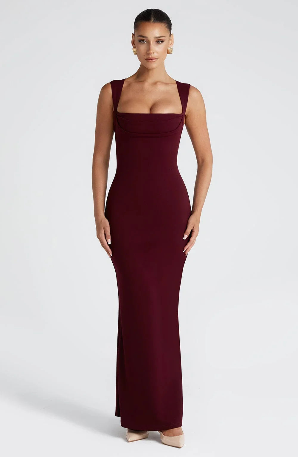 Yvette | Square-Neck Fitted Minimalist Women Summer Maxi Dress