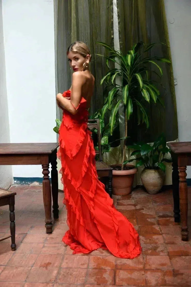 Autumn | Cascading Ruffle Evening Women Summer Maxi Dress