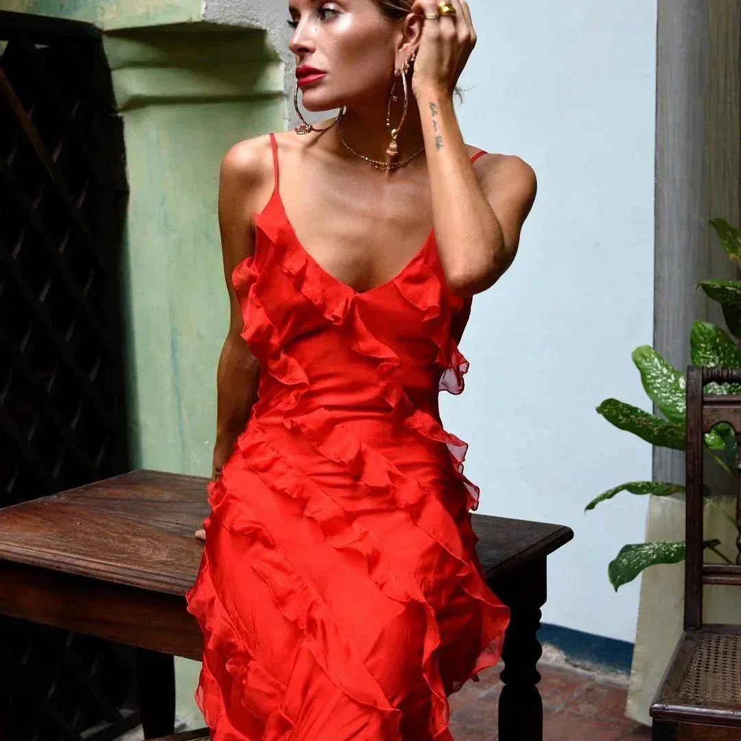 Autumn | Cascading Ruffle Evening Women Summer Maxi Dress