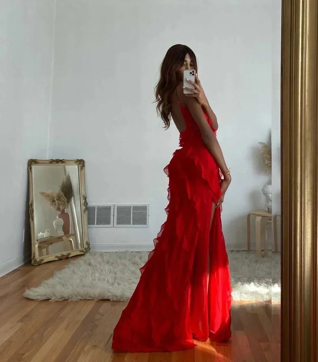 Autumn | Cascading Ruffle Evening Women Summer Maxi Dress
