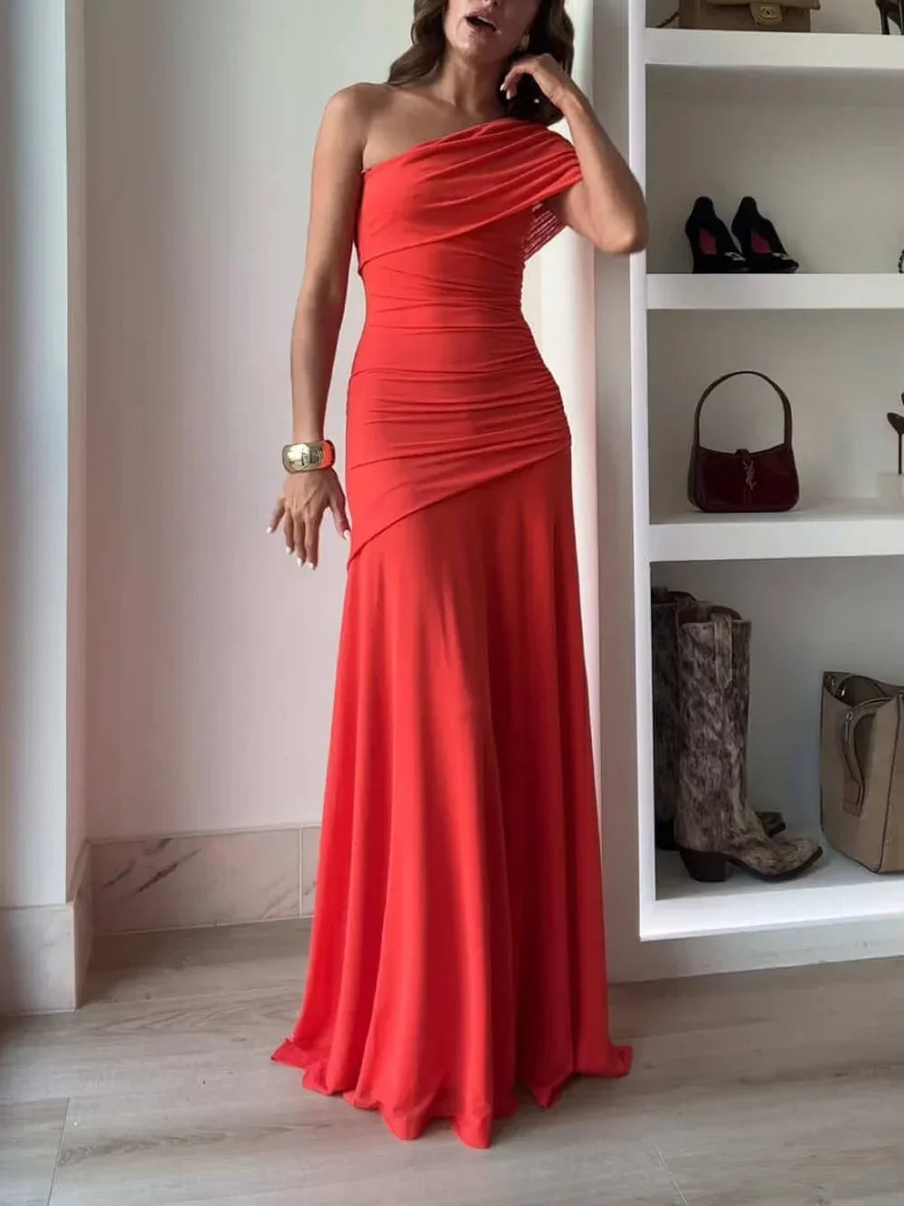 Miranda | Asymmetric One-Shoulder Ruched Women Summer Maxi Dress