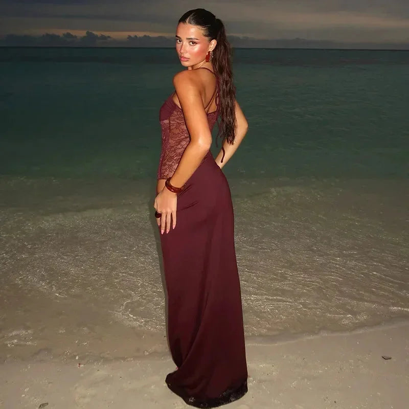 Mia | Strapless Lace-Panel Bodycon Women Summer Maxi Dress