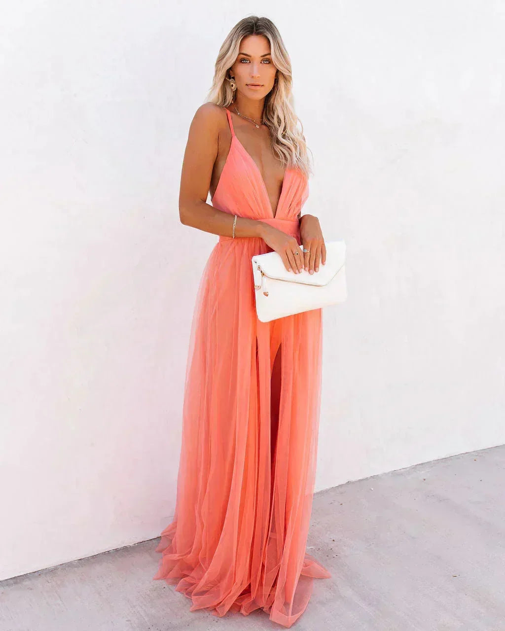 Angelina | Chiffon Crisscross Open-Back Women Summer Maxi Dress