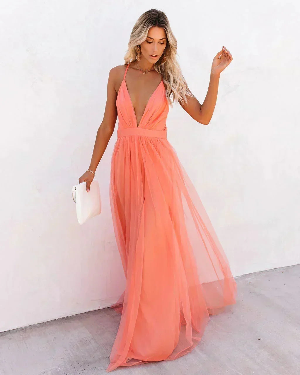 Angelina | Chiffon Crisscross Open-Back Women Summer Maxi Dress