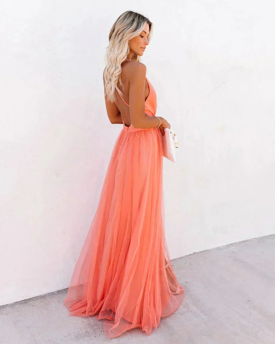 Angelina | Chiffon Crisscross Open-Back Women Summer Maxi Dress