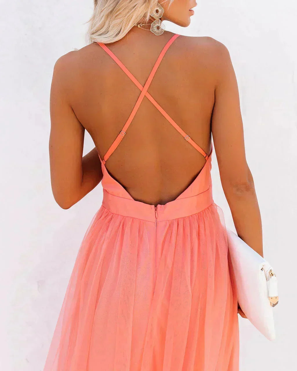 Angelina | Chiffon Crisscross Open-Back Women Summer Maxi Dress