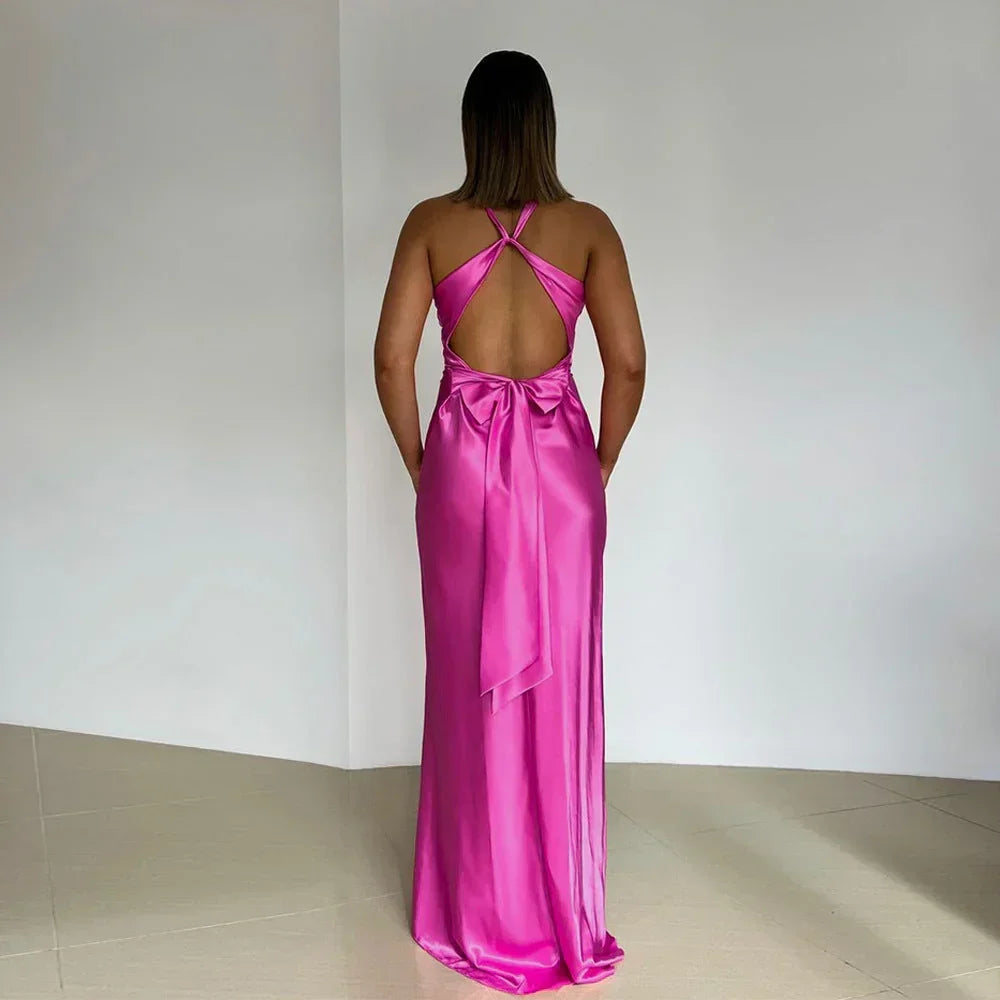 Marisol | Satin-Look Crisscross Backless Women Summer Maxi Dress