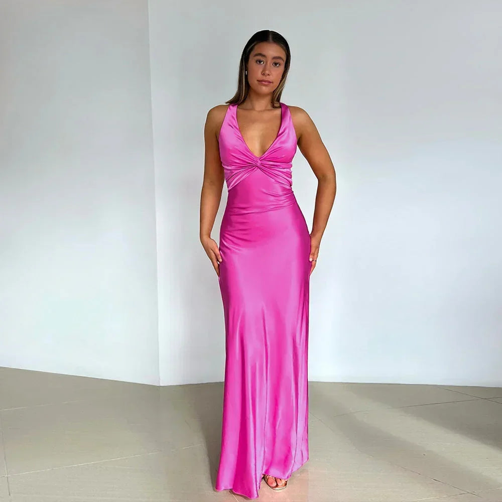 Marisol | Satin-Look Crisscross Backless Women Summer Maxi Dress