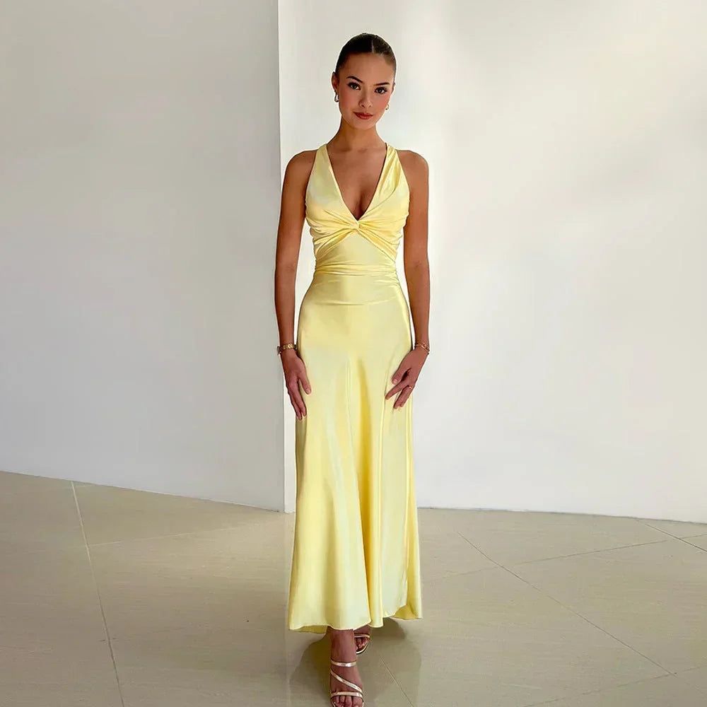 Marisol | Satin-Look Crisscross Backless Women Summer Maxi Dress