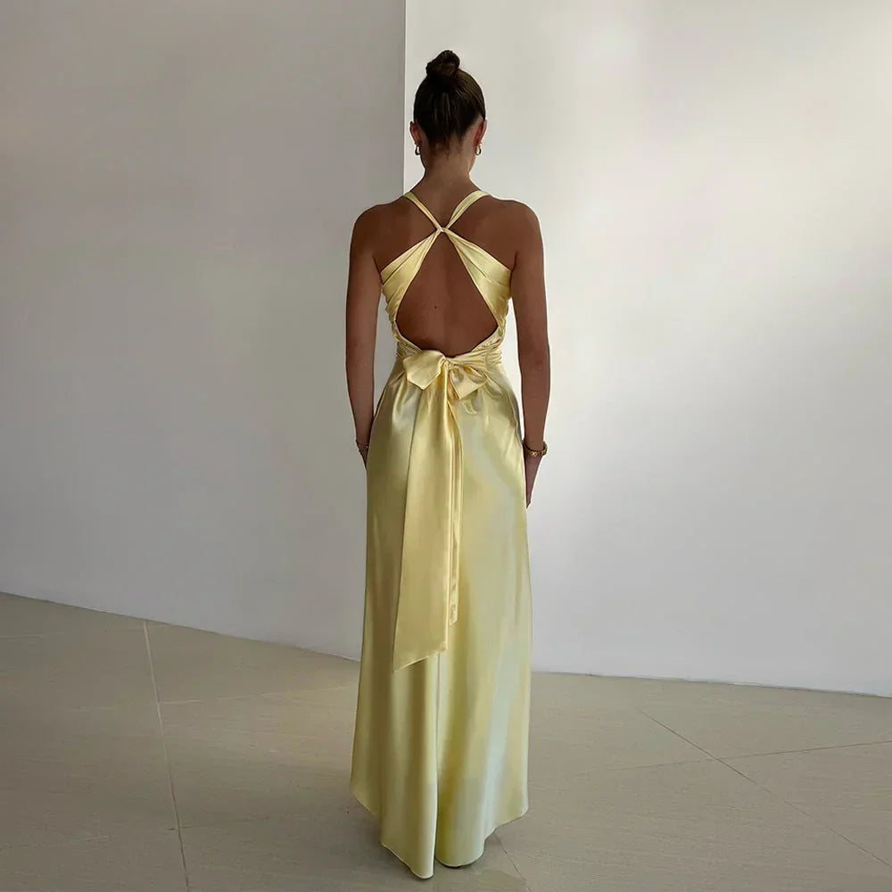 Marisol | Satin-Look Crisscross Backless Women Summer Maxi Dress
