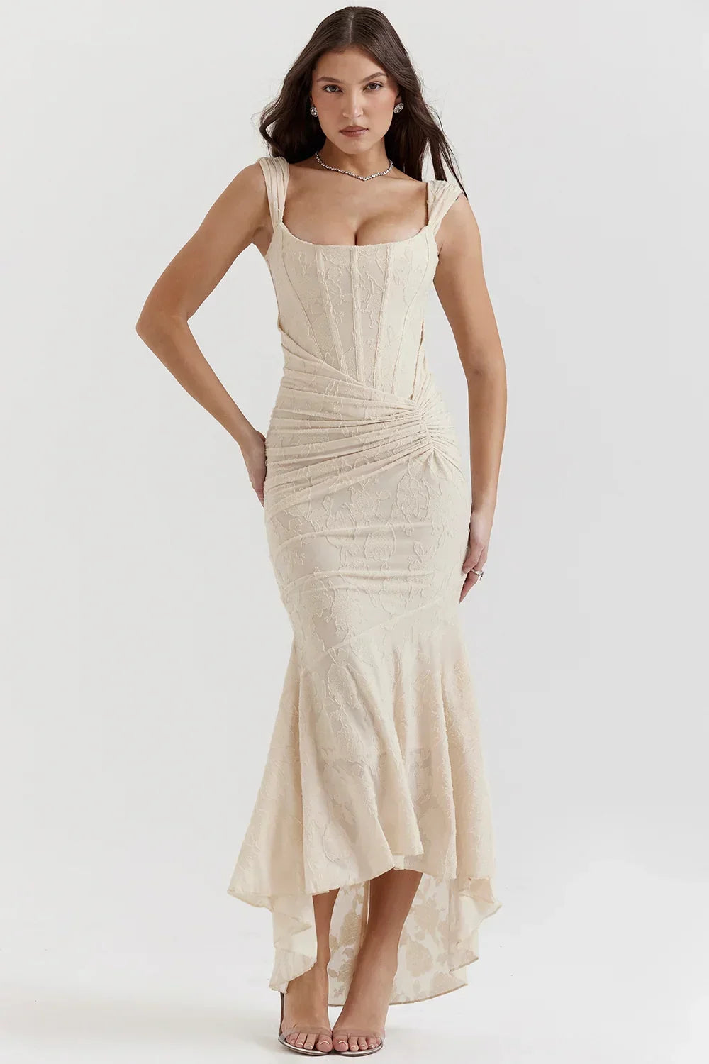 Sandra | Ruched Mermaid Square-Neck Women Summer Maxi Dress