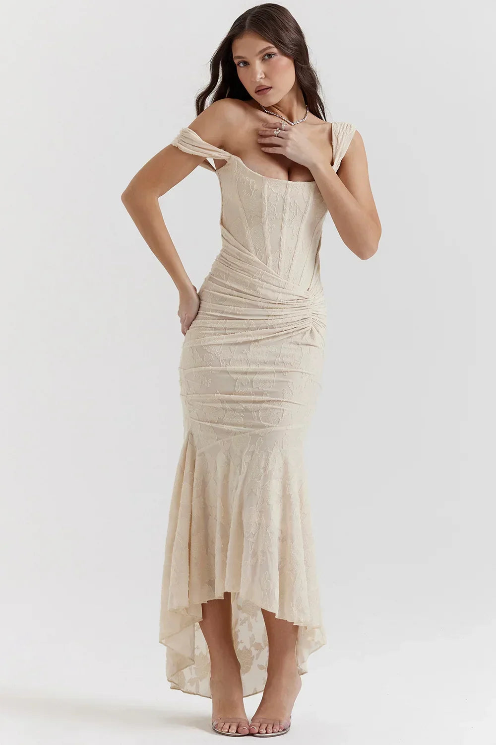 Sandra | Ruched Mermaid Square-Neck Women Summer Maxi Dress