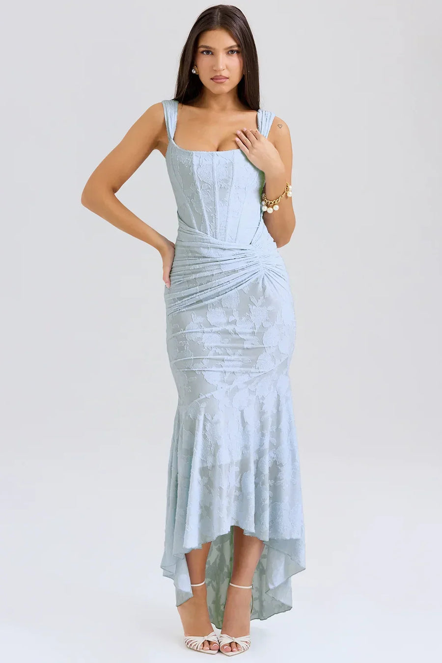 Sandra | Ruched Mermaid Square-Neck Women Summer Maxi Dress