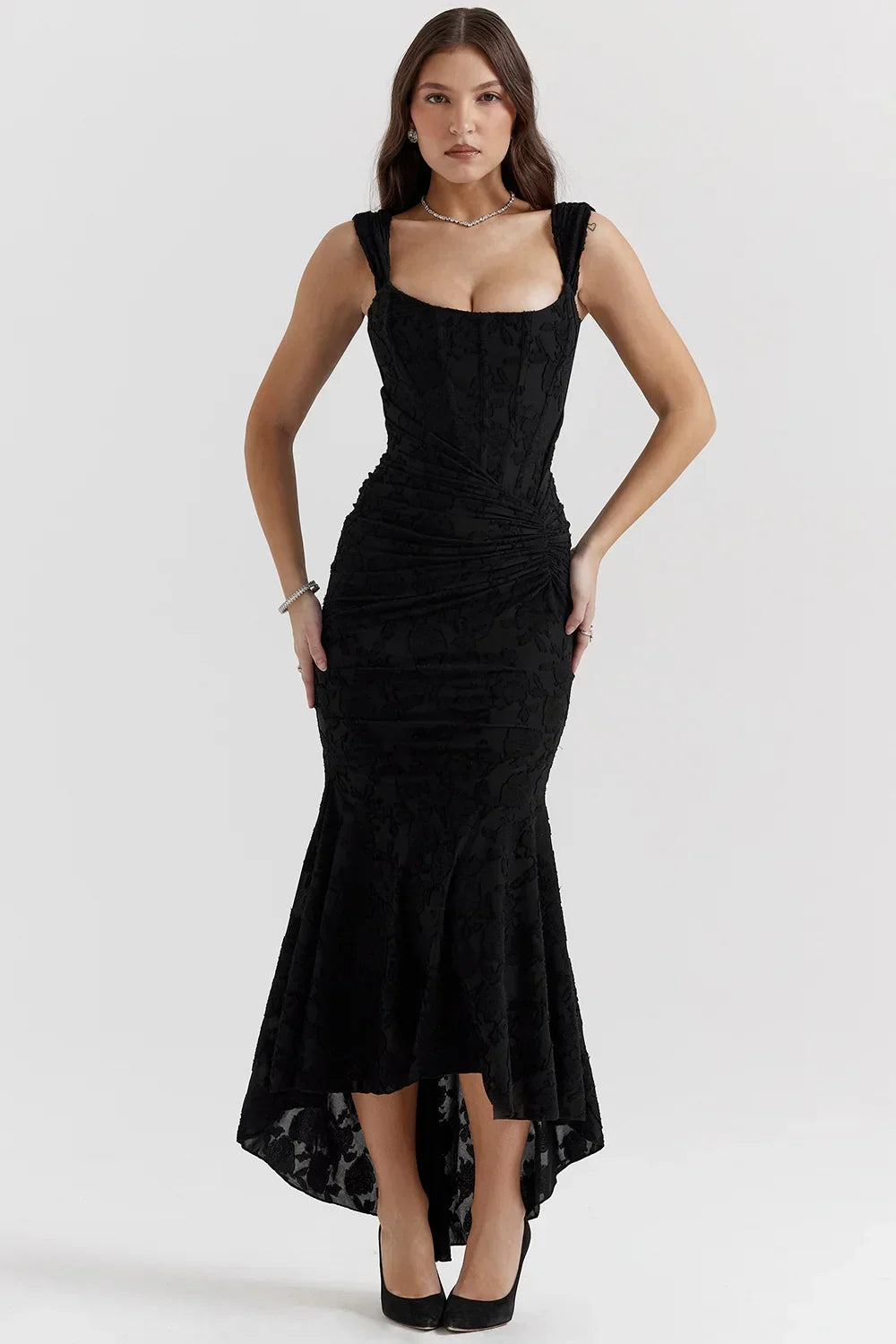 Sandra | Ruched Mermaid Square-Neck Women Summer Maxi Dress