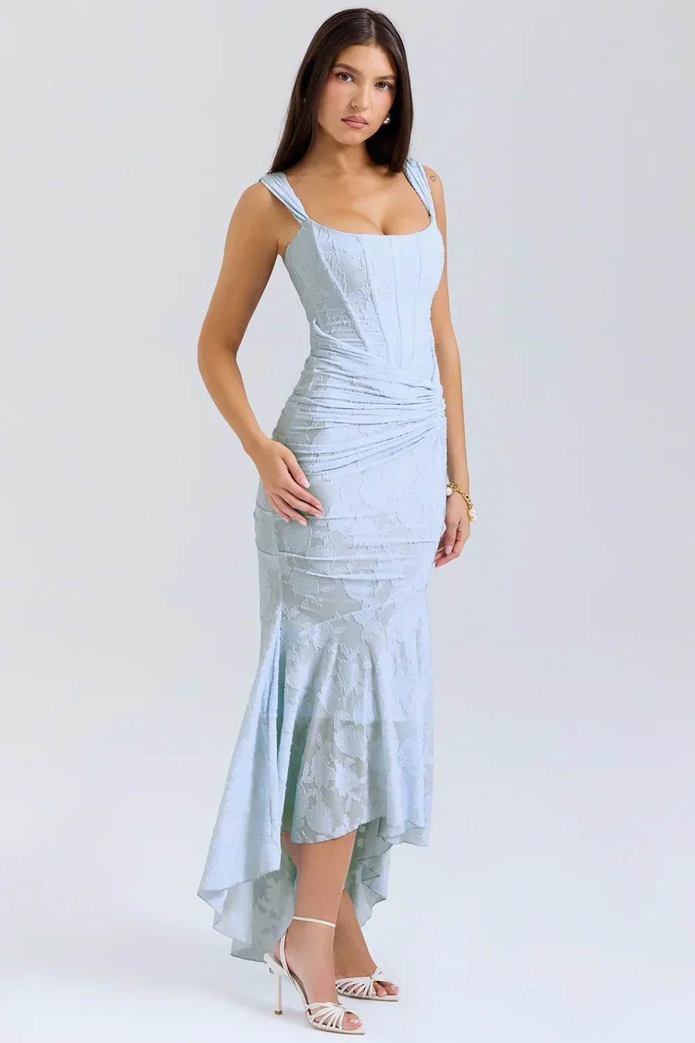 Sandra | Ruched Mermaid Square-Neck Women Summer Maxi Dress