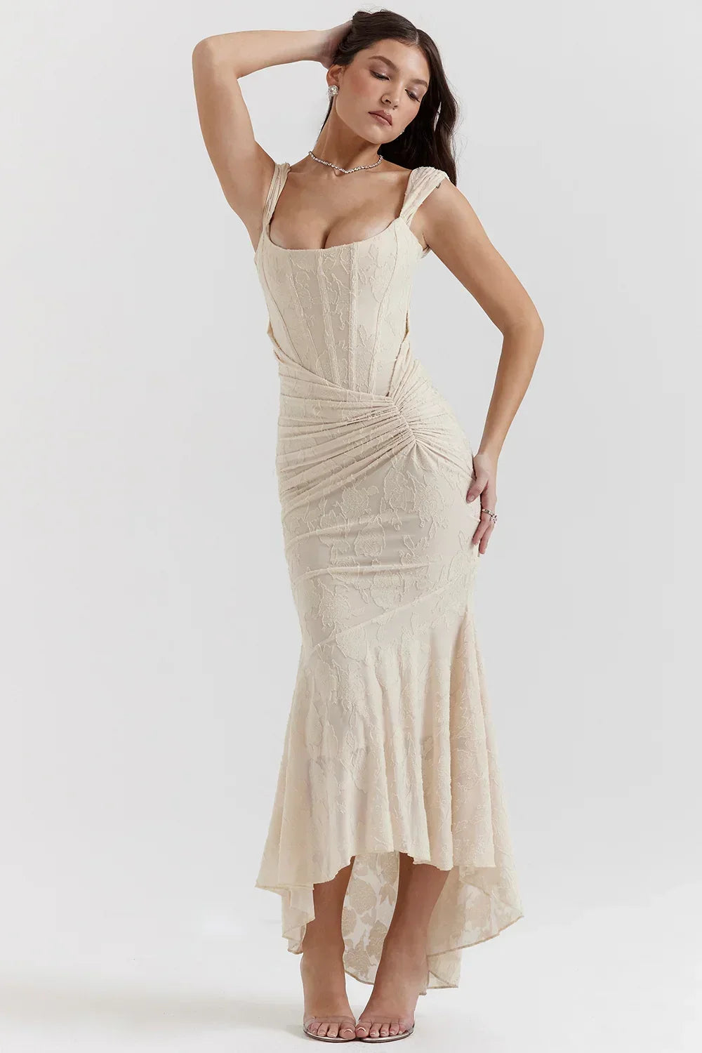 Sandra | Ruched Mermaid Square-Neck Women Summer Maxi Dress