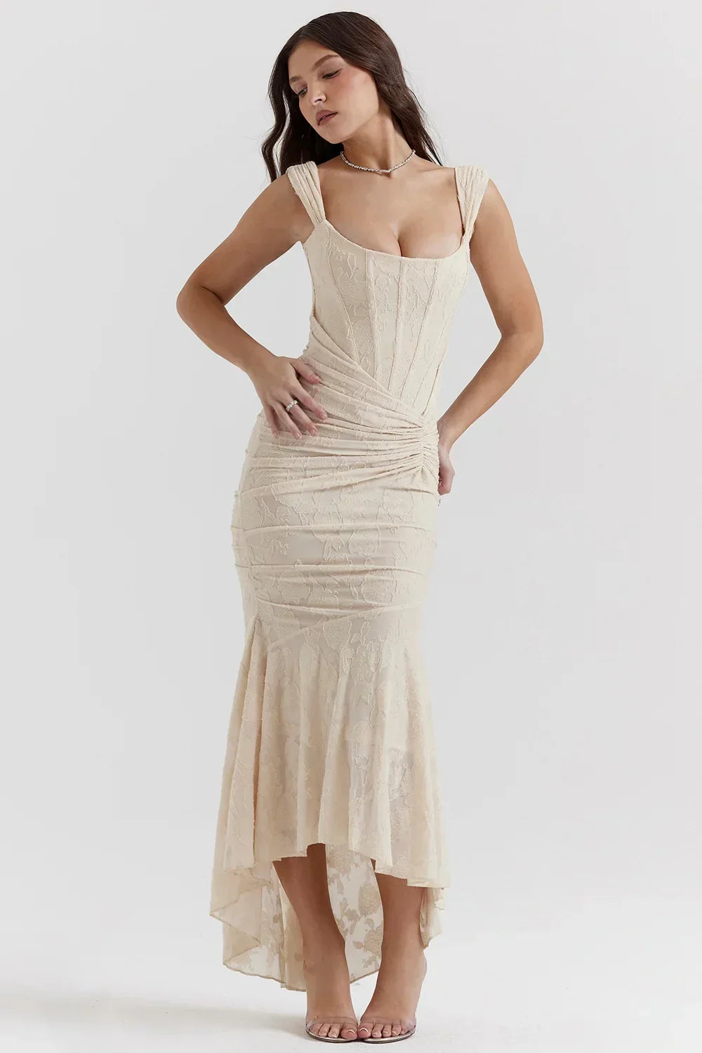 Sandra | Ruched Mermaid Square-Neck Women Summer Maxi Dress