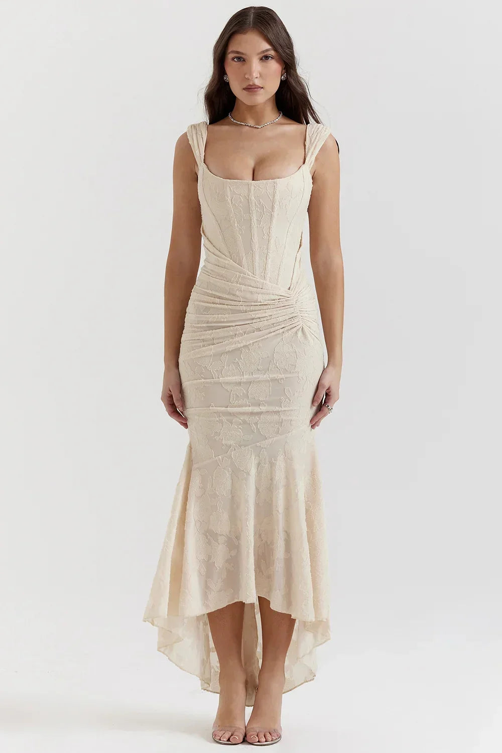 Sandra | Ruched Mermaid Square-Neck Women Summer Maxi Dress