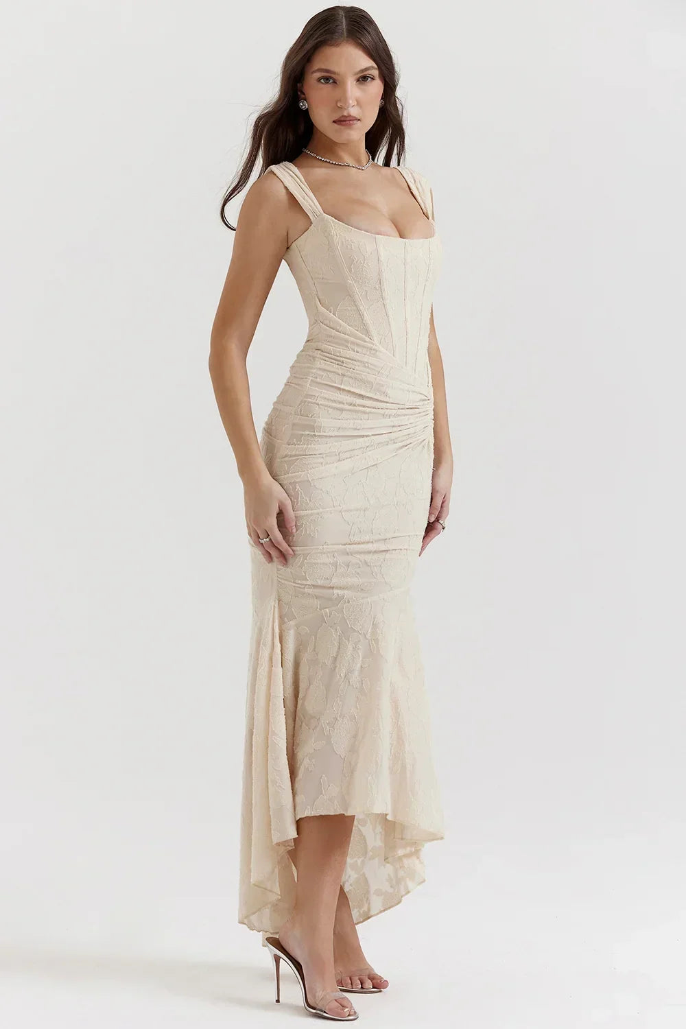 Sandra | Ruched Mermaid Square-Neck Women Summer Maxi Dress
