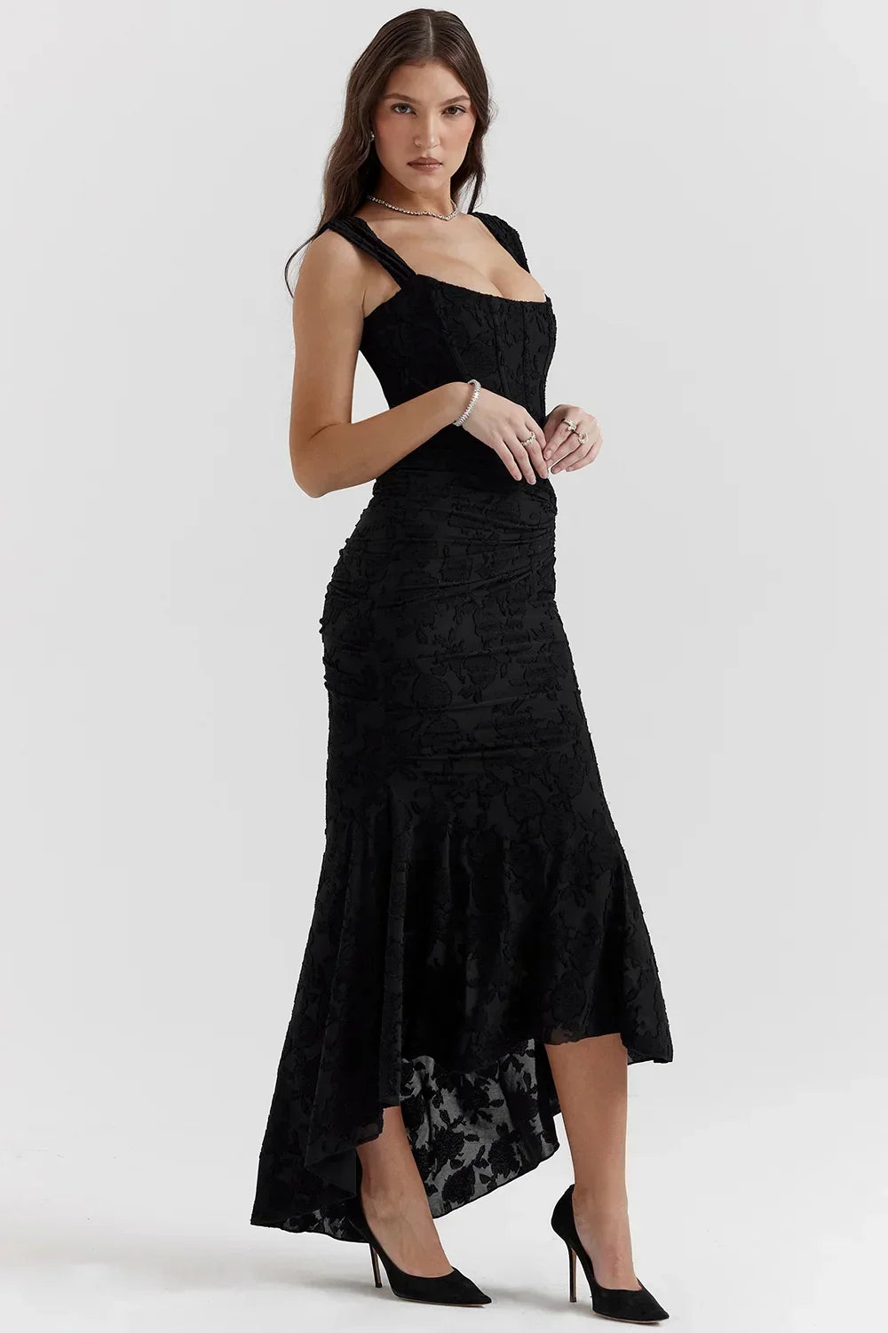 Sandra | Ruched Mermaid Square-Neck Women Summer Maxi Dress