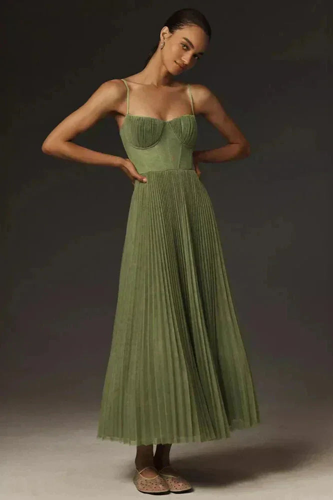 Wendy | Pleated A-Line Strappy Women Summer Maxi Dress