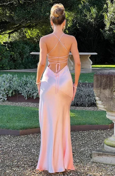 Mariah | Satin-Look Lace-Up Split Women Summer Maxi Dress
