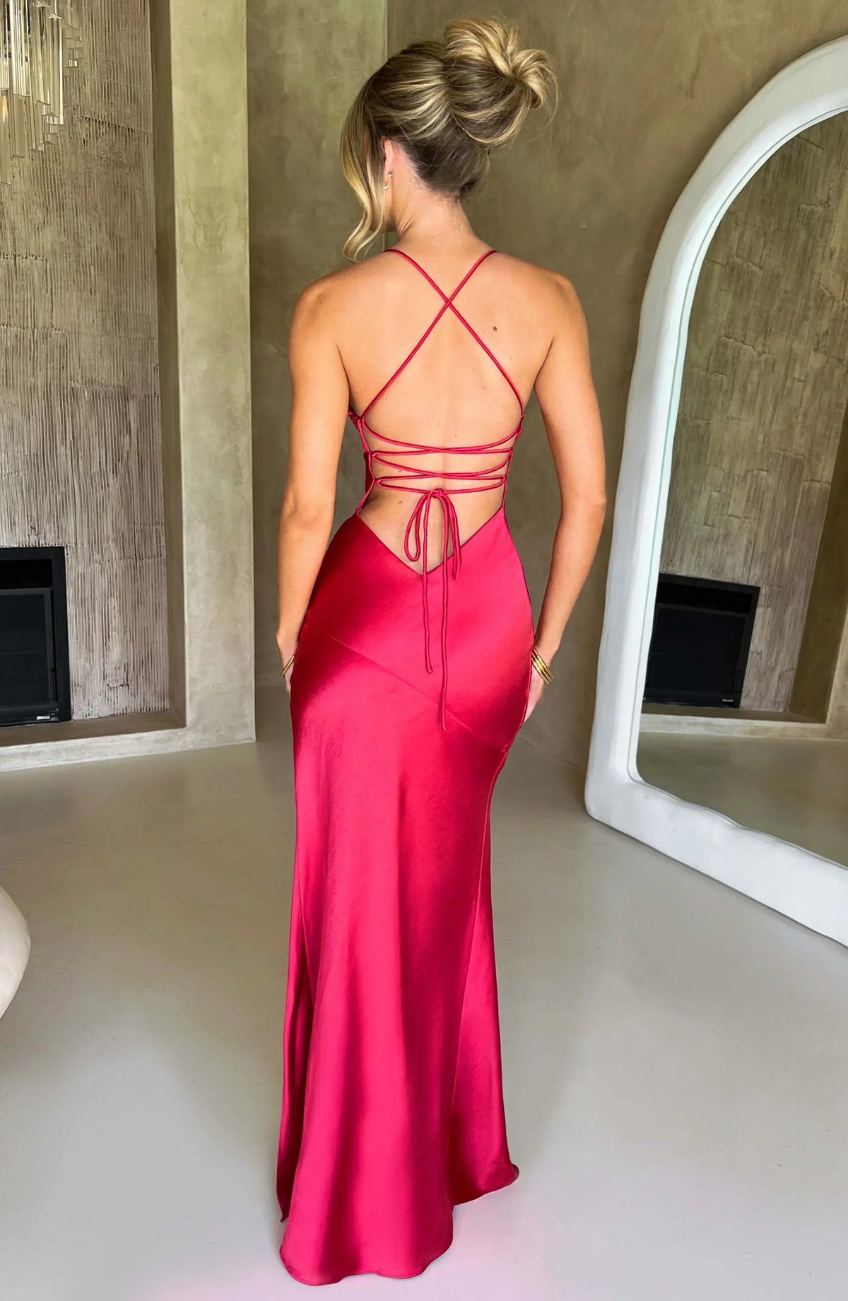 Mariah | Satin-Look Lace-Up Split Women Summer Maxi Dress