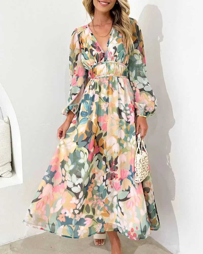 Annabel | Floral V-Neck Flowing Women's Maxi Dress