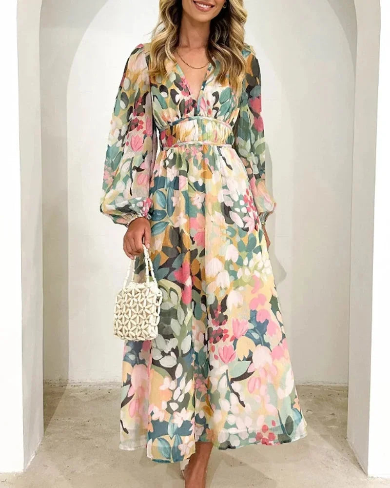 Annabel | Floral V-Neck Flowing Women's Maxi Dress