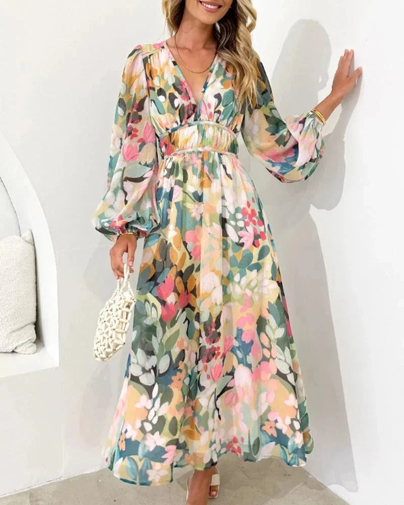 Annabel | Floral V-Neck Flowing Women's Maxi Dress