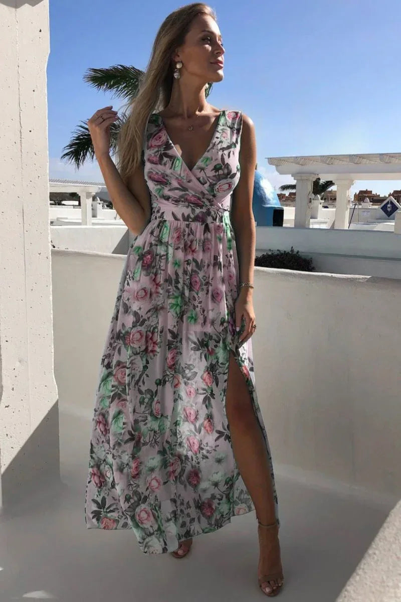 Kara | Floral Wrap High-Slit Women Summer Maxi Dress
