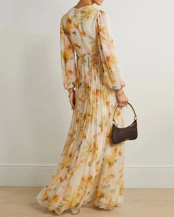 Savannah | Floral Deep-V Long-Sleeve Women Summer Maxi Dress