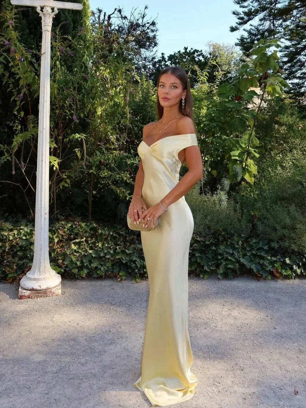 Serafina | Satin Off-Shoulder Fitted Women Summer Maxi Dress
