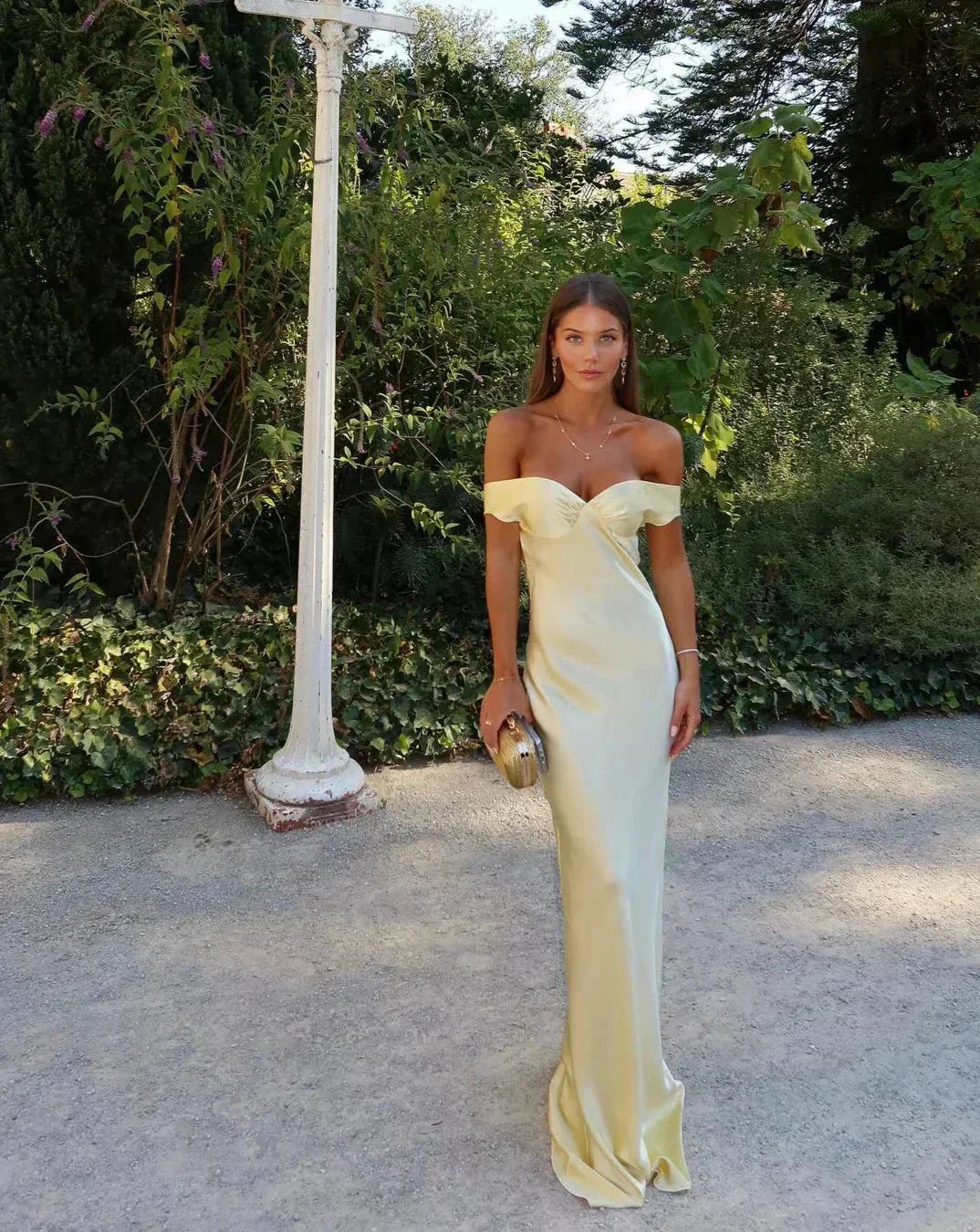 Serafina | Satin Off-Shoulder Fitted Women Summer Maxi Dress