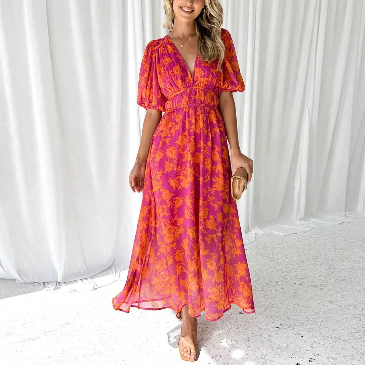 Hope | Floral Wrap Flutter-Sleeve Women's Maxi Dress