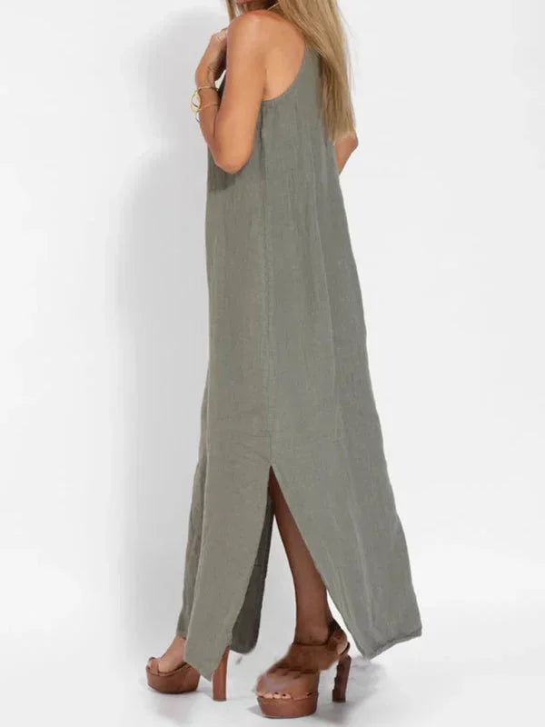 Michelle | Sleeveless Round-Neck Side-Slit Women Summer Maxi Dress