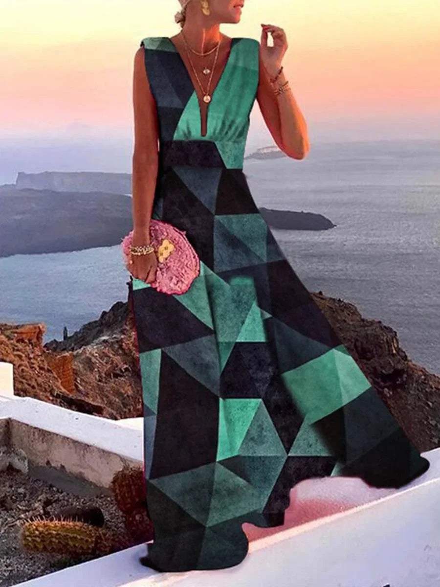 Kayla | Sleeveless V-Neck Waist-Defining Women Summer Maxi Dress
