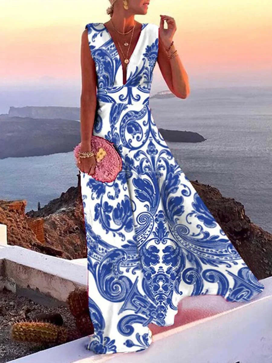 Kayla | Sleeveless V-Neck Waist-Defining Women Summer Maxi Dress
