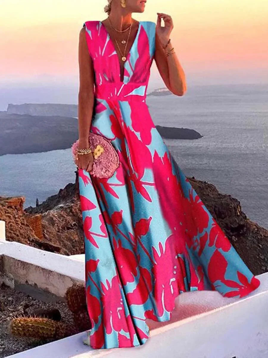Kayla | Sleeveless V-Neck Waist-Defining Women Summer Maxi Dress
