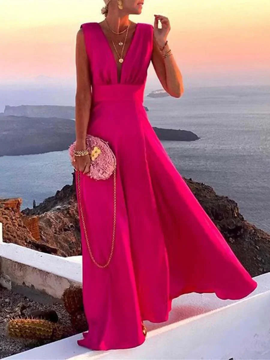 Kayla | Sleeveless V-Neck Waist-Defining Women Summer Maxi Dress