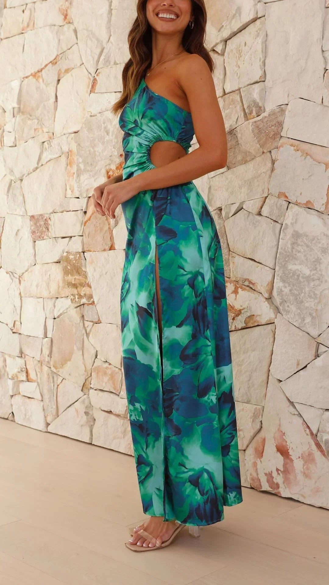 Rowena | Tropical One-Shoulder Slit Women Summer Maxi Dress