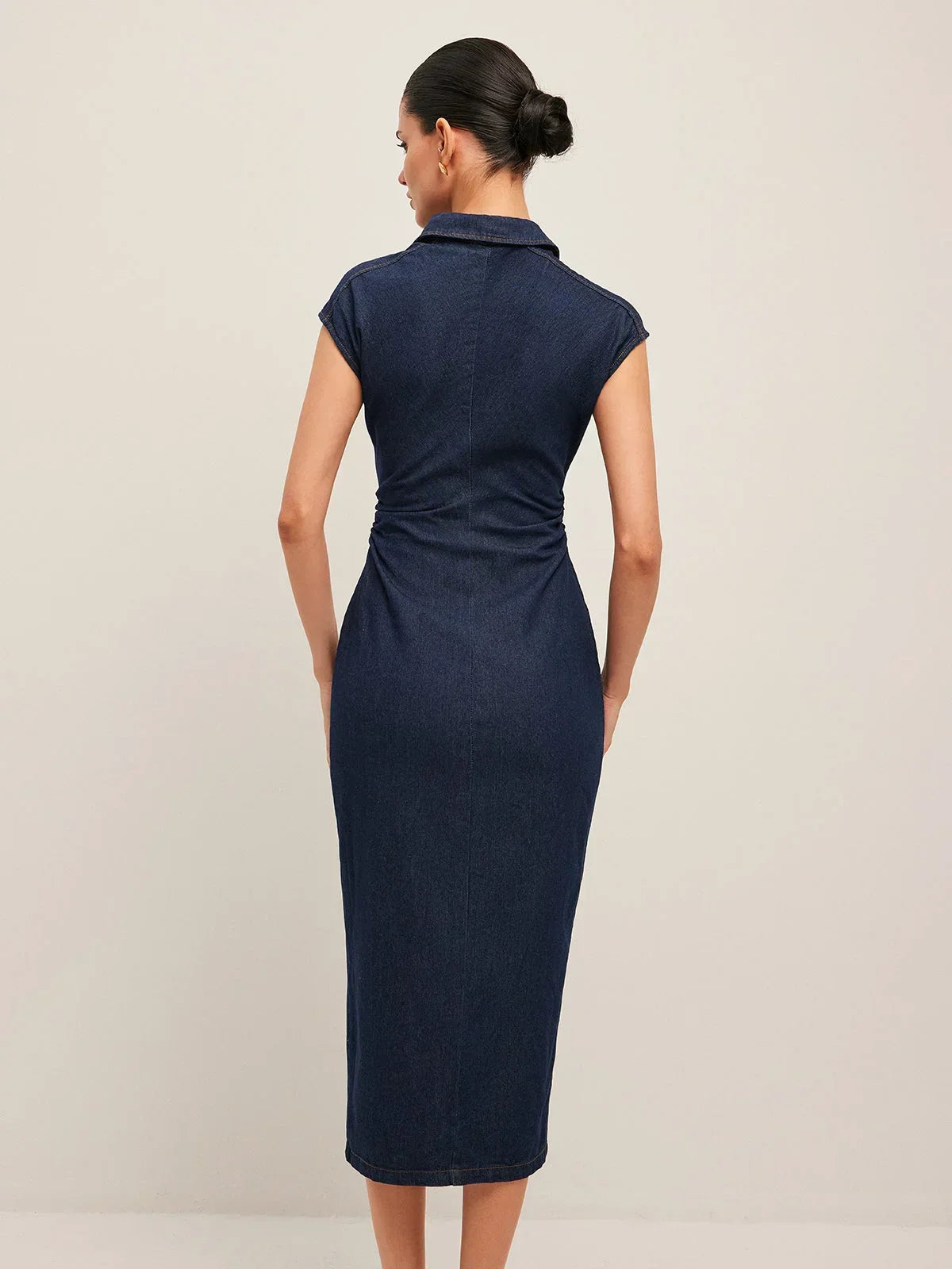 Nell | Slim-Fit Denim Cap-Sleeve Women Summer Midi Dress