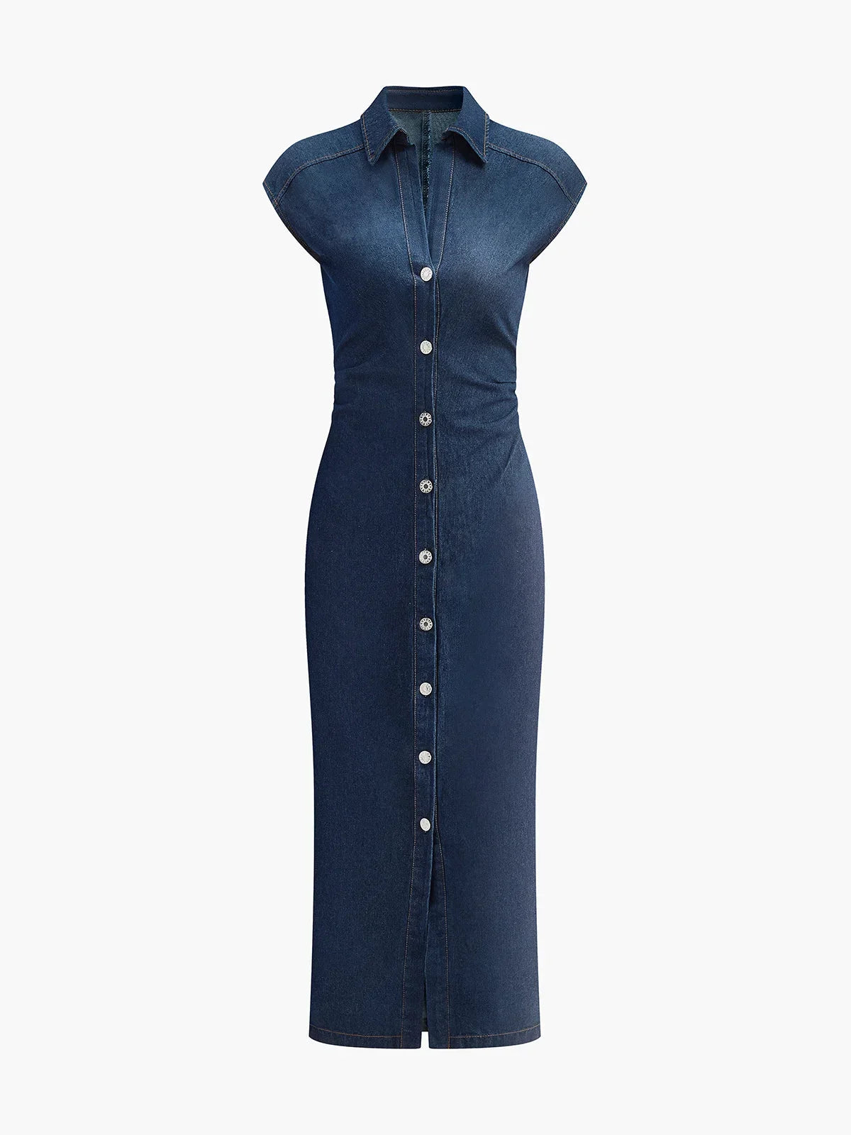 Nell | Slim-Fit Denim Cap-Sleeve Women Summer Midi Dress