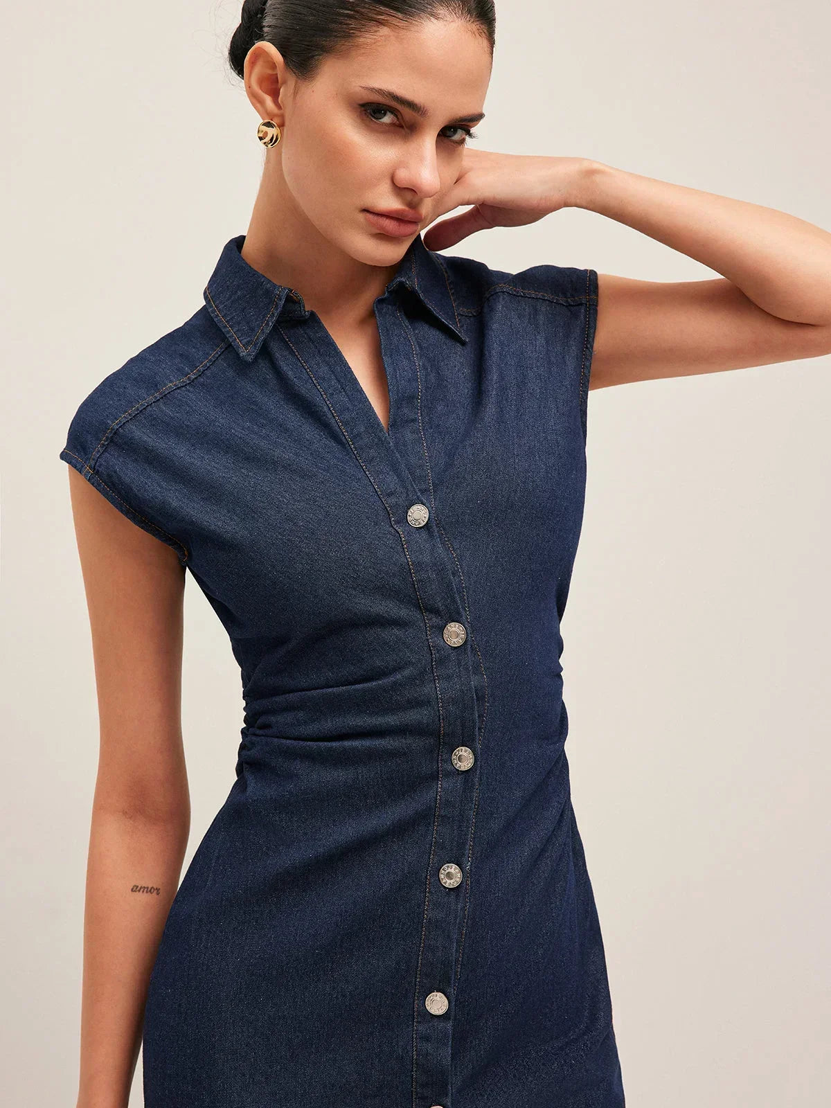 Nell | Slim-Fit Denim Cap-Sleeve Women Summer Midi Dress