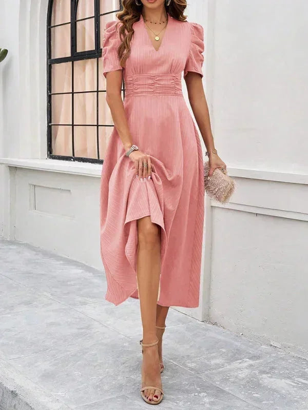 Beatrice | Flowy Puff-Sleeve Fit-and-Flare Women Summer Midi Dress