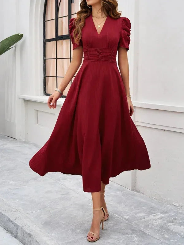 Beatrice | Flowy Puff-Sleeve Fit-and-Flare Women Summer Midi Dress