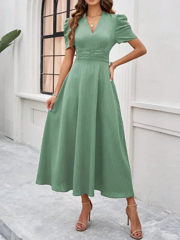 Beatrice | Flowy Puff-Sleeve Fit-and-Flare Women Summer Midi Dress
