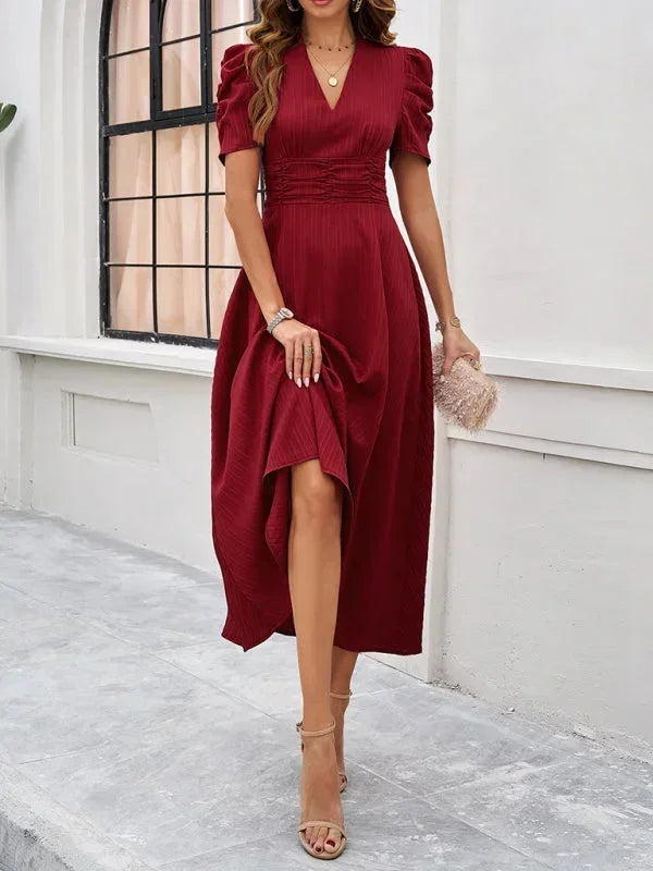 Beatrice | Flowy Puff-Sleeve Fit-and-Flare Women Summer Midi Dress