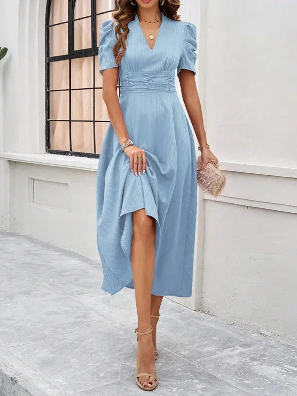 Beatrice | Flowy Puff-Sleeve Fit-and-Flare Women Summer Midi Dress