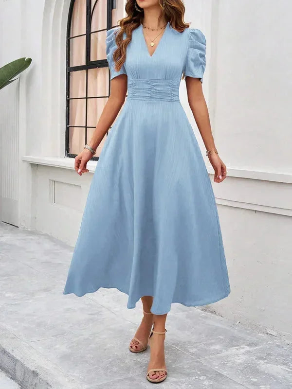 Beatrice | Flowy Puff-Sleeve Fit-and-Flare Women Summer Midi Dress